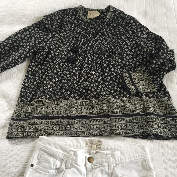 Sea New York Tops - Boho Chic Silk blouse in Navy and white Sea New York Tops - Boho Chic Silk blouse in Navy and white